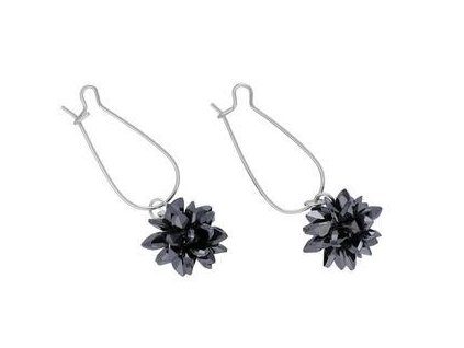 Náušnice stříbrné s černými květy z krystalů