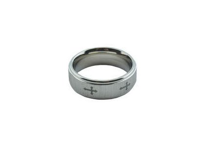 Prsten z oceli stříbrný s křížky M222