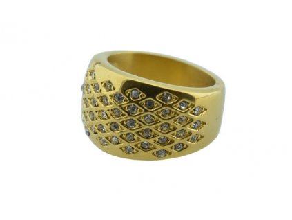 Prsten z oceli zlatý s kamínky M069