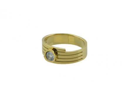Prsten z oceli zlatý s kamínkem M061