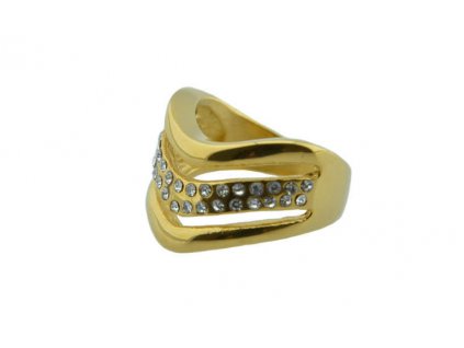 Prsten z oceli zlatý s kamínky M039