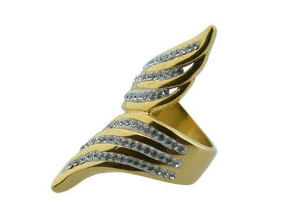 Prsten z oceli zlatý s kamínky M042