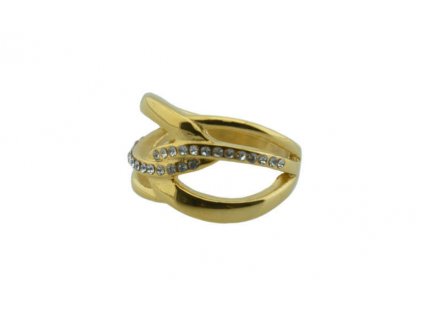 Prsten z oceli zlatý s kamínky M054