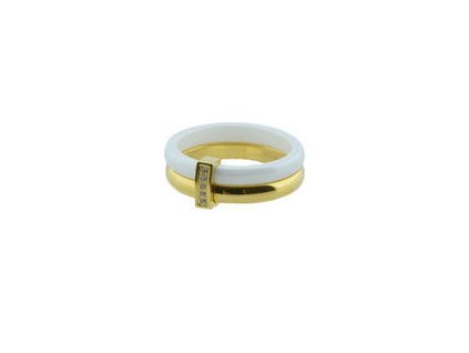 Prsten z oceli a keramiky zlatý M153