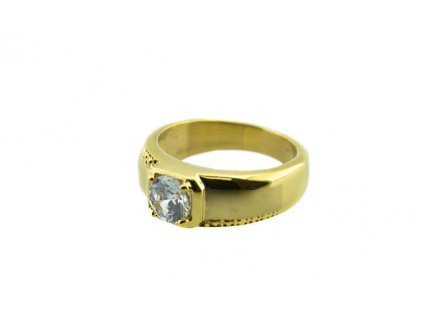 Prsten z oceli zlatý s kamínkem M125