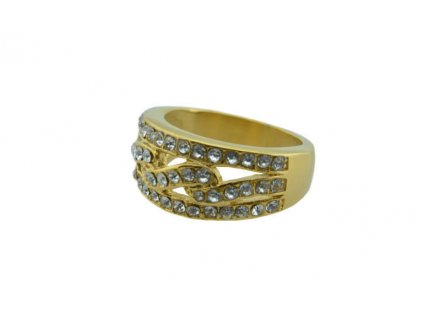 Prsten z oceli zlatý s kamínky M145