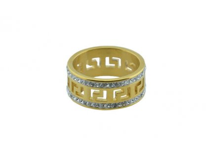 Prsten z oceli zlatý s kamínky M135