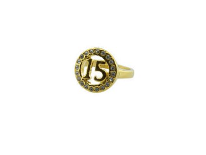 Prsten z oceli zlatý s kamínky "15" M159