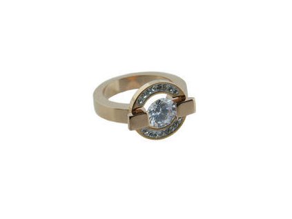 Prsten z oceli rose gold s kamínky M171