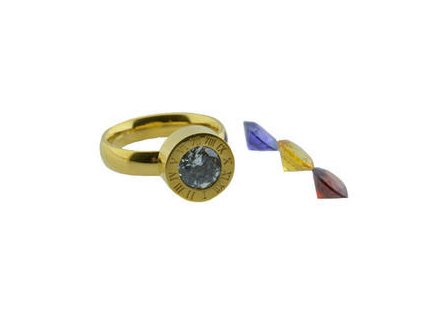 Prsten z oceli zlatý s kamínky M176
