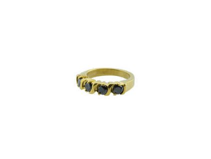 Prsten z oceli zlatý s černými kamínky M156