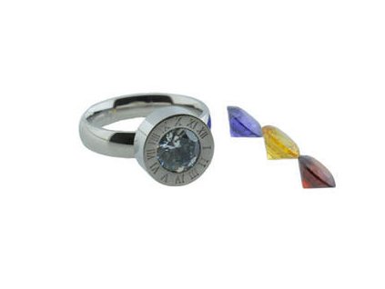 Prsten z oceli stříbrný s kamínky M175