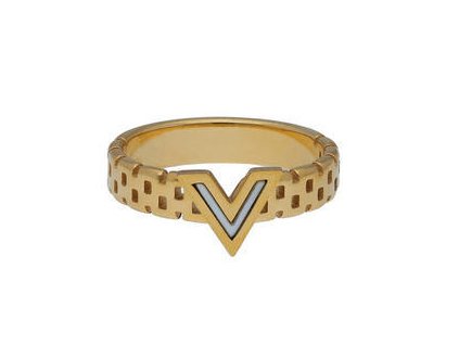 Prsten "V" s perletí z oceli zlatý M293