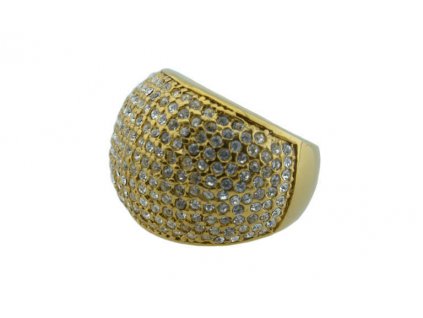 Prsten z oceli zlatý s kamínky M049
