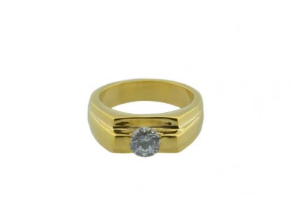 Prsten z oceli zlatý s kamínkem M070