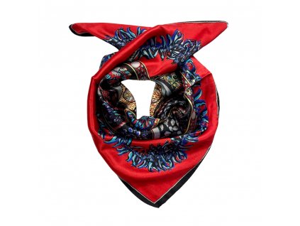 Šátek saténový (60x60cm) červený s potiskem T201