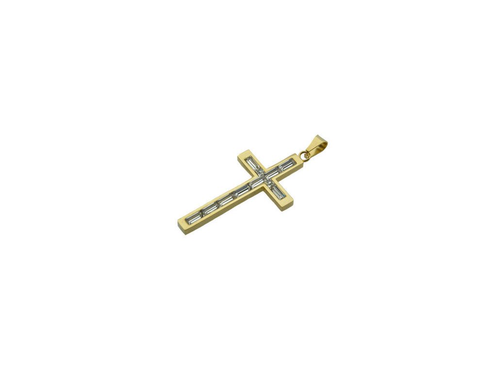 Prívesok z ocele zlatý kríž s kryštálmi F088