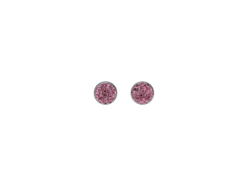 Náušnice z ocele s ružovými kryštálikmi C034