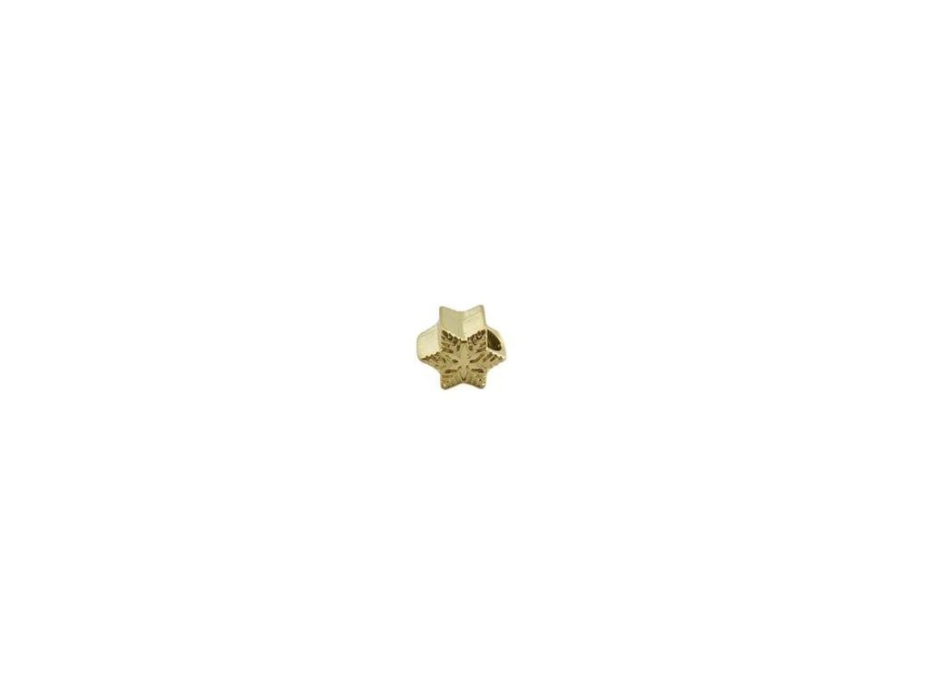 Korálka zlatá hviezda s vločkou z ocele G030