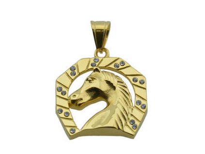 Prívesok zlatý z ocele podkova s koňom F107
