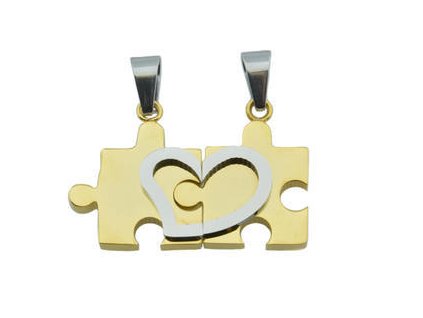 Prívesky zlaté pre dvoch z ocele PUZZLE F074
