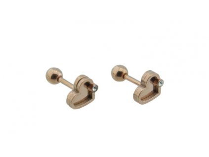 Piercing do ucha z ocele rose gold srdiečka D008