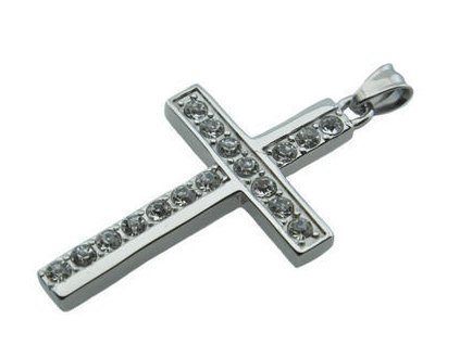 Prívesok z ocele strieborný kríž s kryštálmi F150