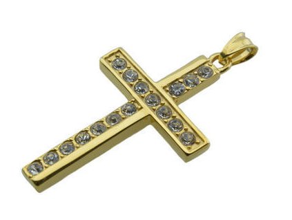 Prívesok z ocele zlatý kríž s kryštálmi F151