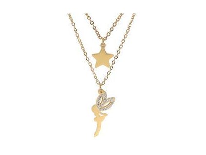 Náhrdelník dvojitý z ocele VÍLA zlatý I113