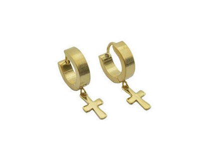 Náušnice krúžky zlaté z ocele s krížikmi C424