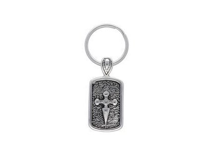 Prívesok na kľúče platnička s krížom z ocele