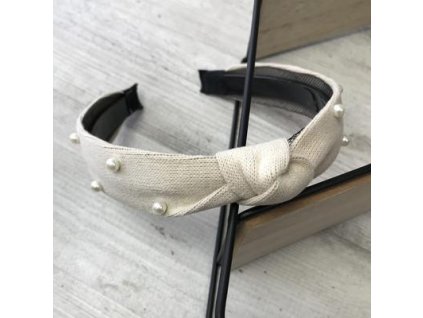 Čelenka biela s uzlom a perličkami (SP12)