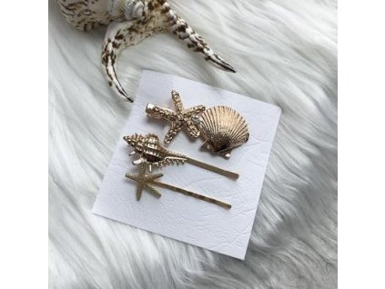 Sponky do vlasov s mušličkami zlaté (SP38)