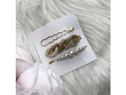 Sponky do vlasov s perličkami zlaté (SP48)