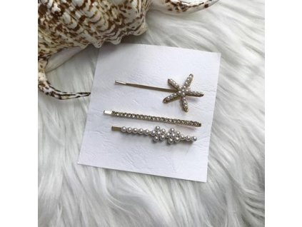 Sponky do vlasov s perličkami zlaté (SP74)