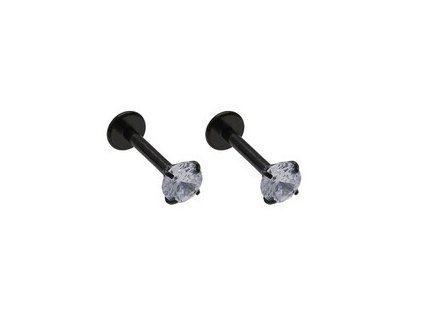 Piercing do ucha, čierna oceľ so zirkónom D135