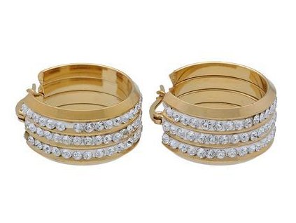 Náušnice kruhy zlaté z ocele s kryštálikmi J138
