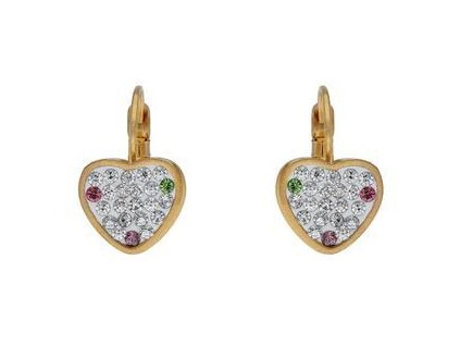 Náušnice z ocele zlaté srdiečka s kryštálikmi C139