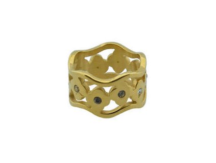 Prsteň z ocele zlatý s kamienkami M089