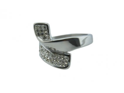 Prsteň z ocele strieborný s kamienkami M064