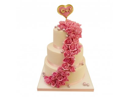Svatební dort s růžemi a monograem