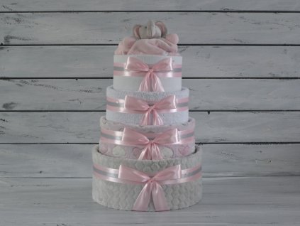 Čtyřpatrový plenkový dort I. šedo-růžový