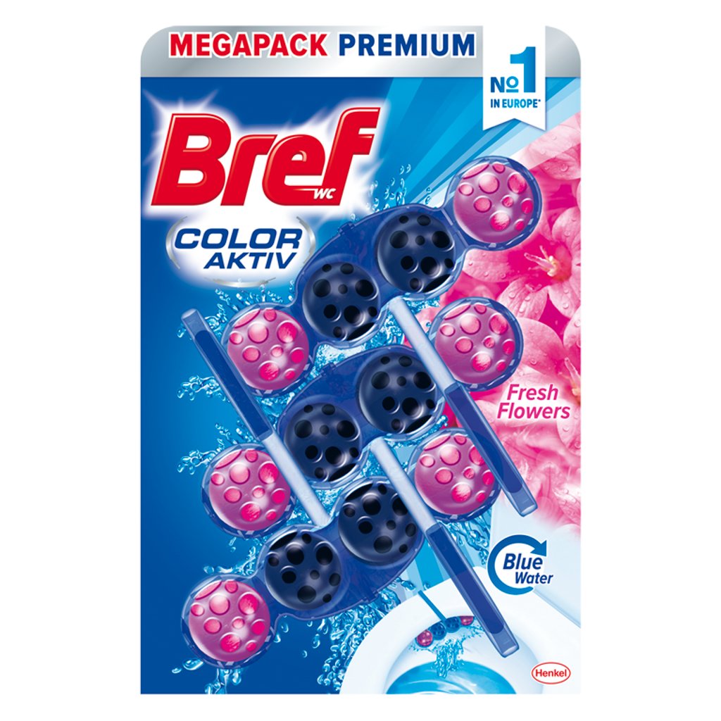 Bref WC Color Aktiv blok Blue Water Fresh Flowers 3 x 50 g