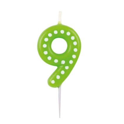 296057 narozeninova svicka 6 5cm s punticky cislo 9 mix barev amscan