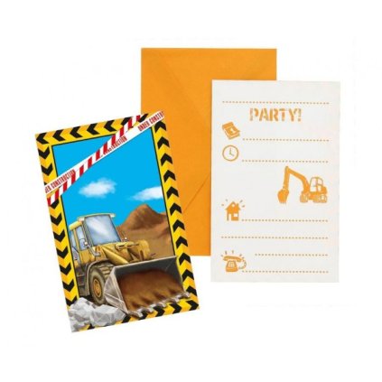 0024907 party pozvanky bagr staveniste 6 ks 600