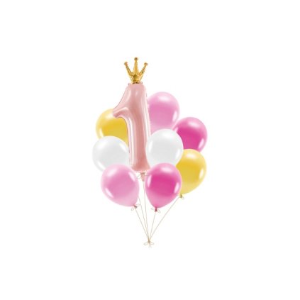 0026530 sada balonku 1 narozeniny ruzova 9 ks 600