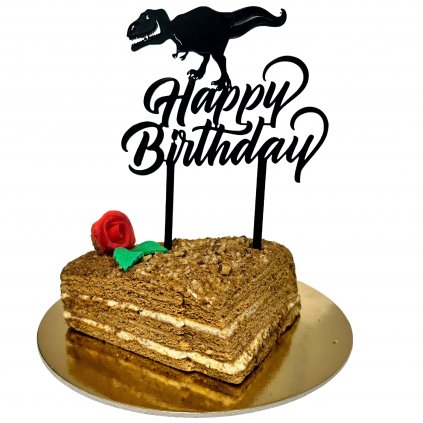 Dortová dekorace Happy Birthday - DINOSAURUS  šíře 12cm ✅ Jednobarevný zápich