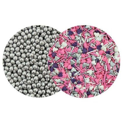 355658 cukrovo ryzove perly stribrne 5 mm a cukrove zdobeni tender heart 100 g