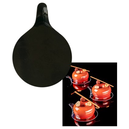 7127 podlozka s uchytem na dezert plast prum 8cm cerny 50 ks bal