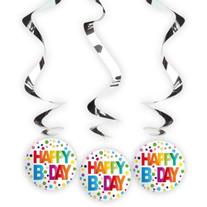 0029373 zavesne spiraly happy birthday barevne puntiky 50 cm 600